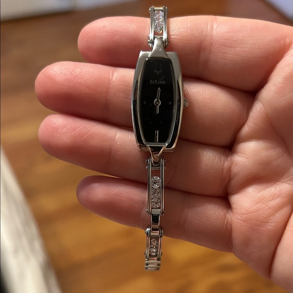 Bulova Black Dial Silver Women's Watch